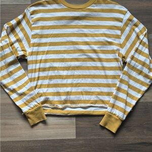 Brandy Melville Yellow and White Striped Long Sleeve Shirt
